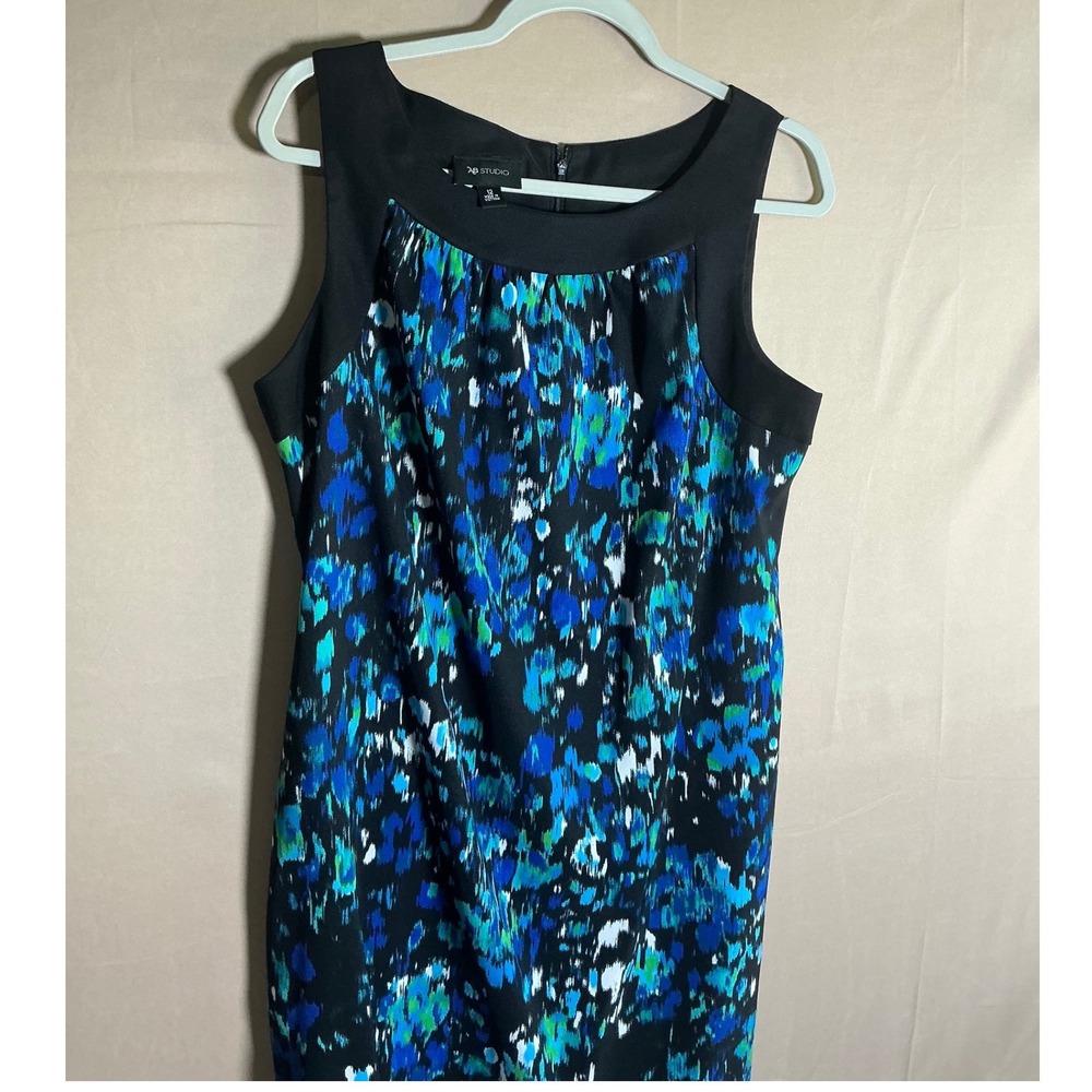 AB Studio Womens Size 12‎ Abstract Blue Green Ikat Print Sleeveless Shift Dress - Picture 5 of 11